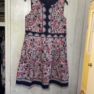 Talbots Womens Plus‎ 16p Blue Paisley Sleeveless Dress